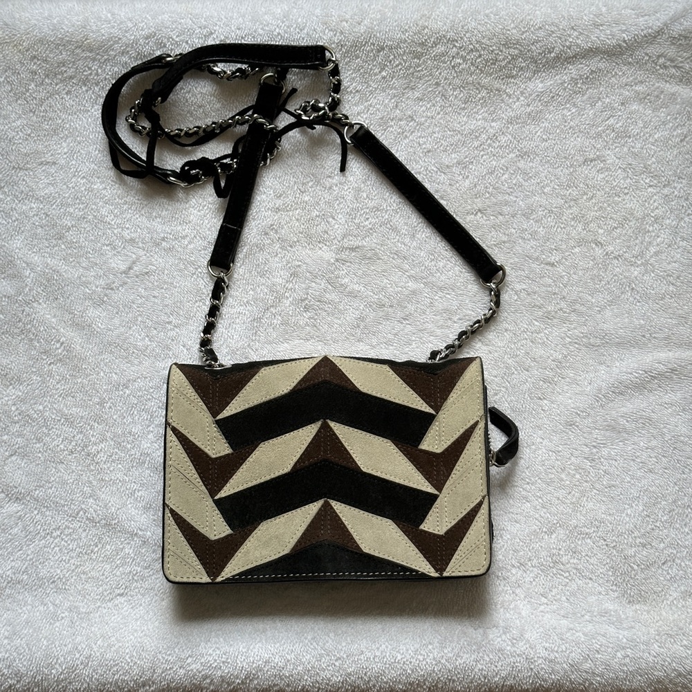Zara Crossbody Bag Black and Brown Suede Leather